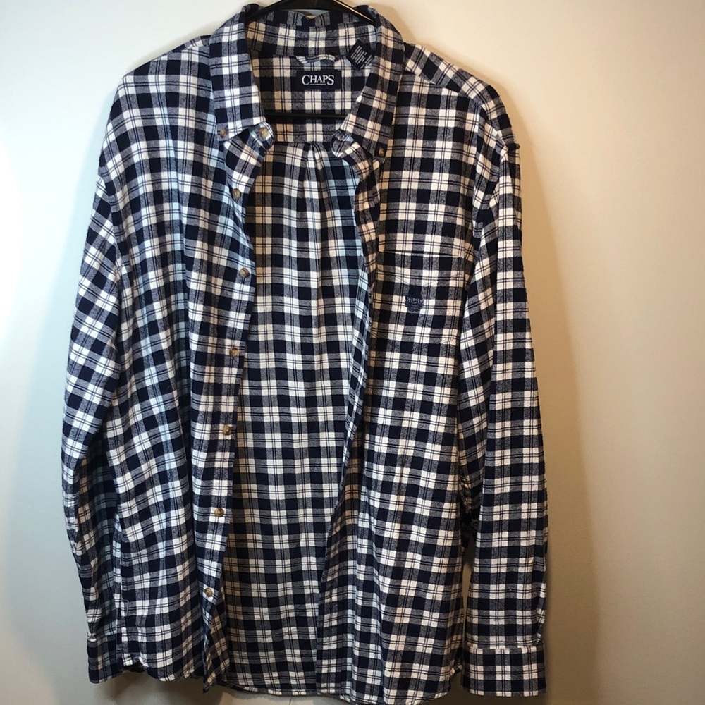 CHAPS Men's Checkered Navy and White Shirt Jacket